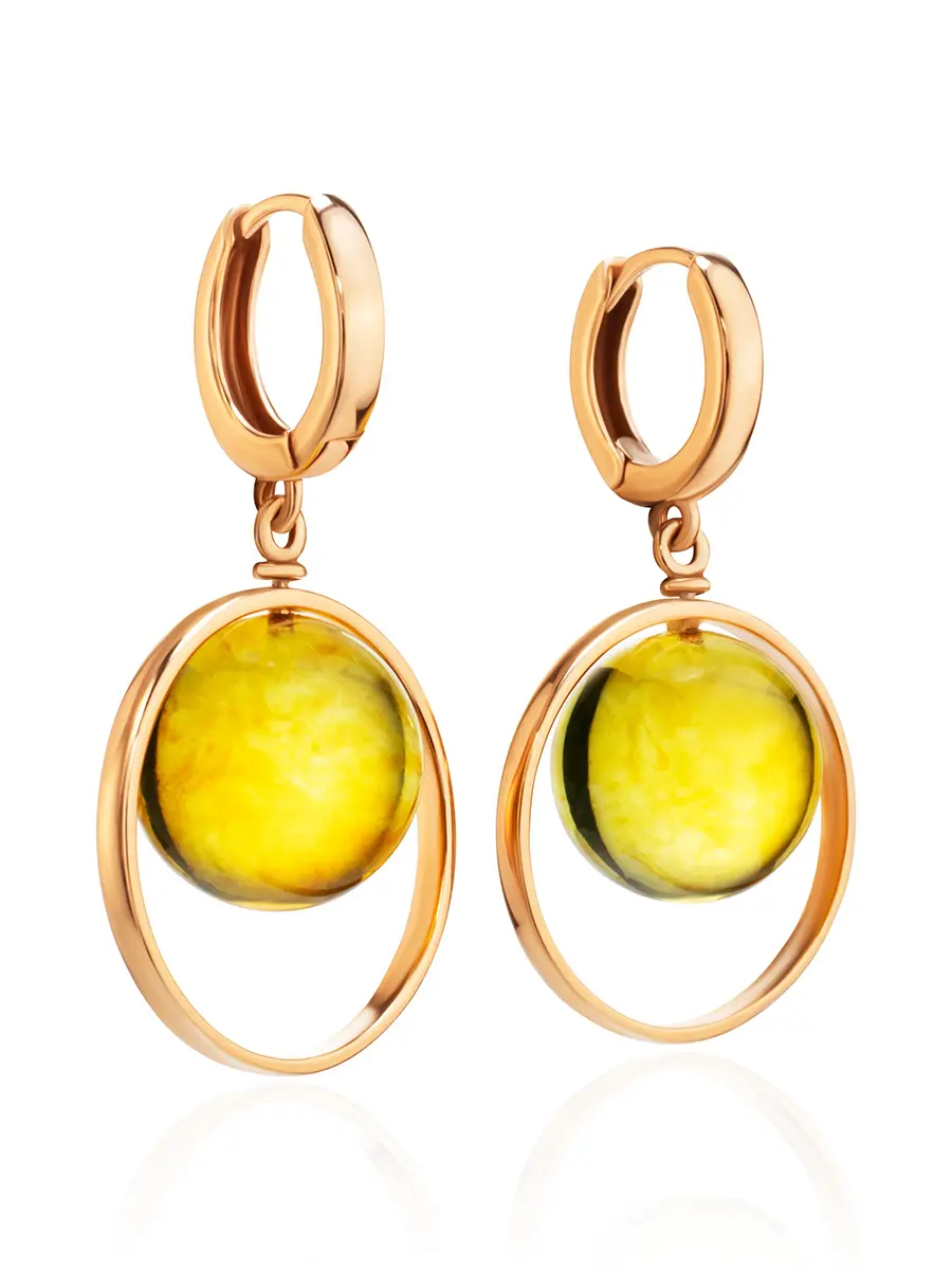 картинка Яркие серьги «Юпитер» из позолоченного серебра и лимонного янтаря в онлайн магазине