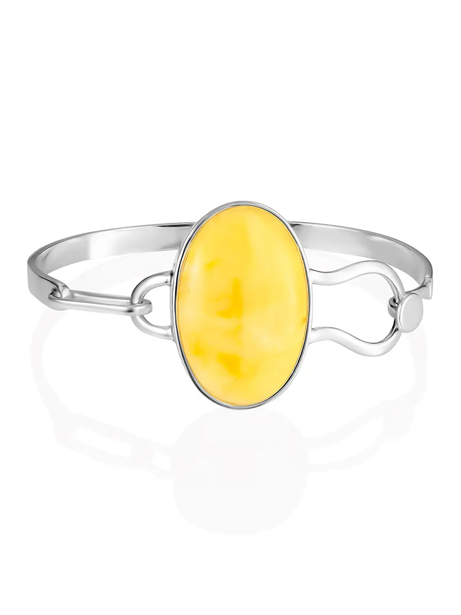 картинка Оригинальный браслет-обруч на застёжке с медовым янтарём в онлайн магазине