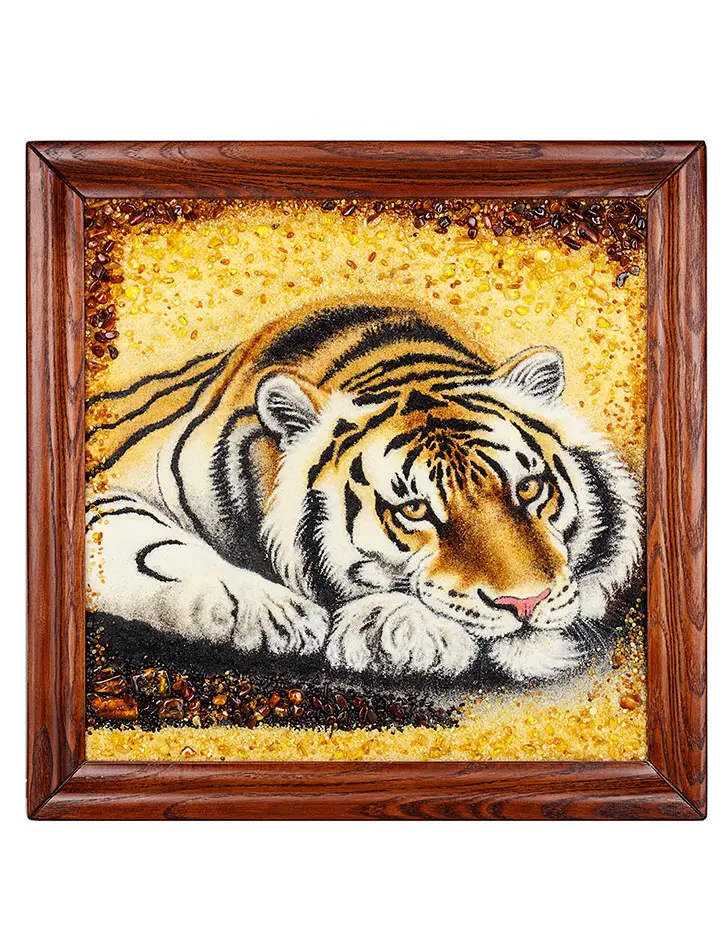 картинка Янтарная картина «Тигр» в деревянной раме в онлайн магазине