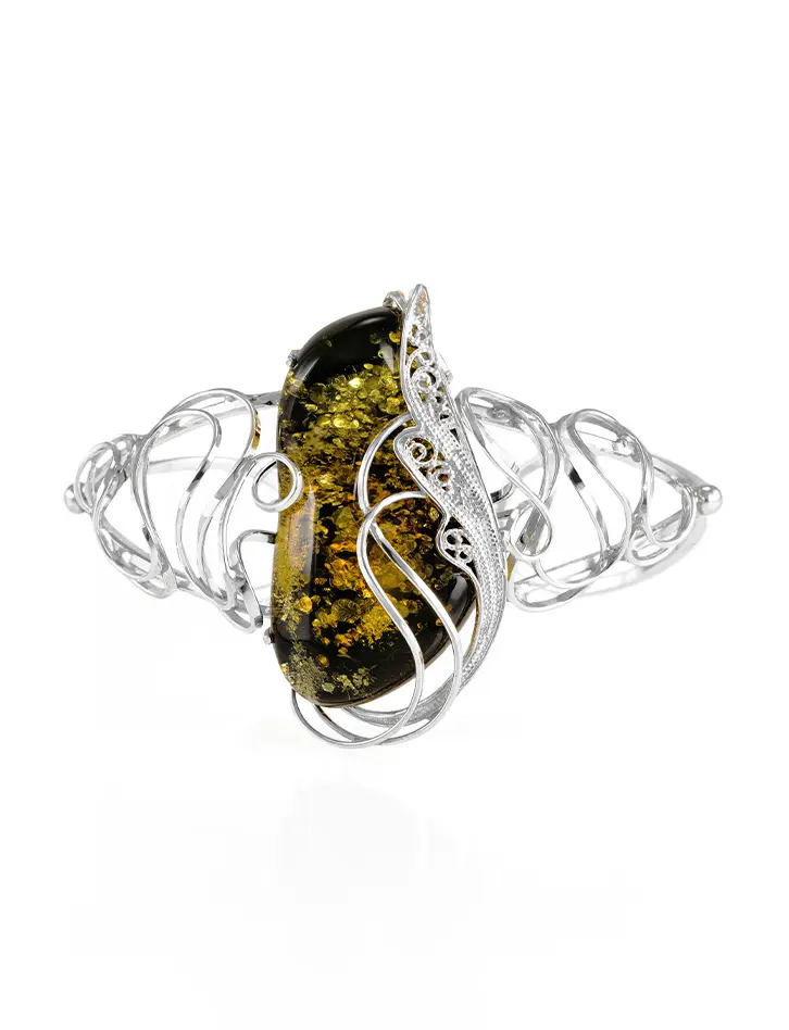 картинка Эффектный браслет из серебра с натуральным янтарём «Крылышко» в онлайн магазине