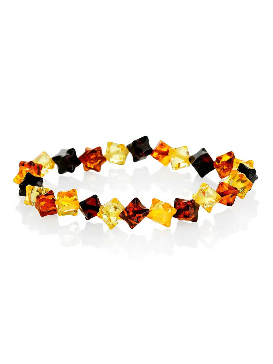 картинка Яркий браслет из натурального балтийского янтаря «Ёжики разноцветные» в онлайн магазине