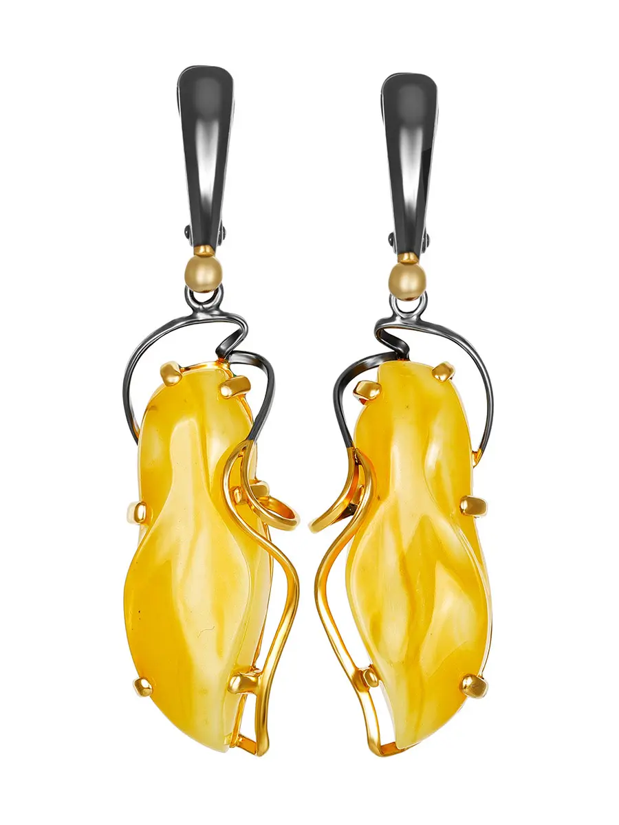 картинка Эффектные серьги из позолоченного серебра с натуральным медовым янтарём «Риальто» в онлайн магазине