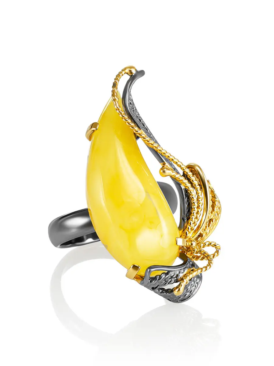 картинка Кольцо «Филигрань» с натуральным медовым янтарём в онлайн магазине