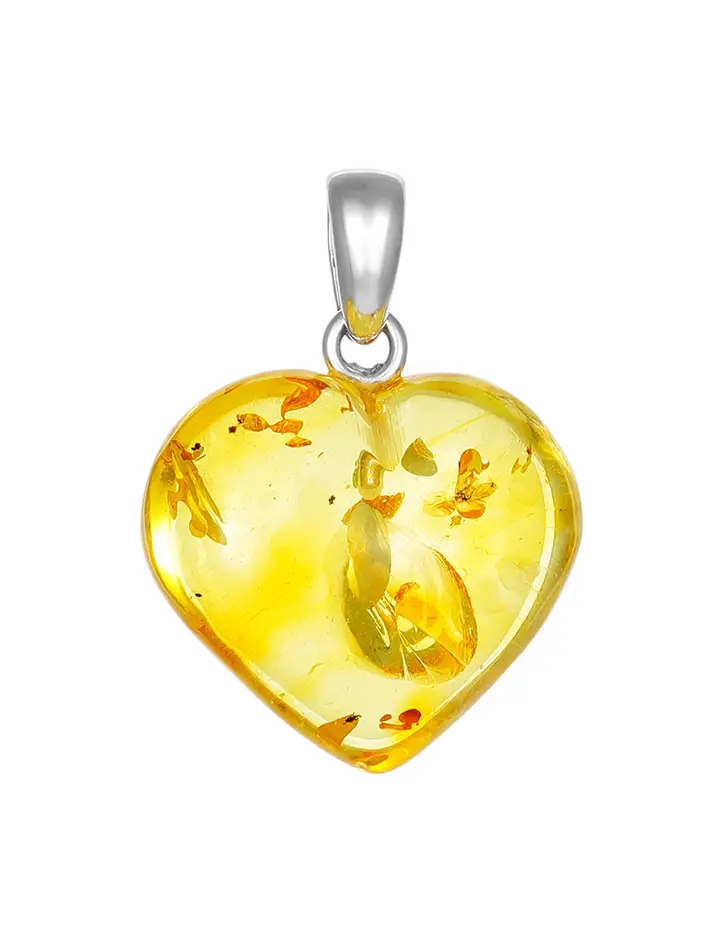 картинка Искрящаяся подвеска-сердце из натурального цельного лимонного янтаря в онлайн магазине