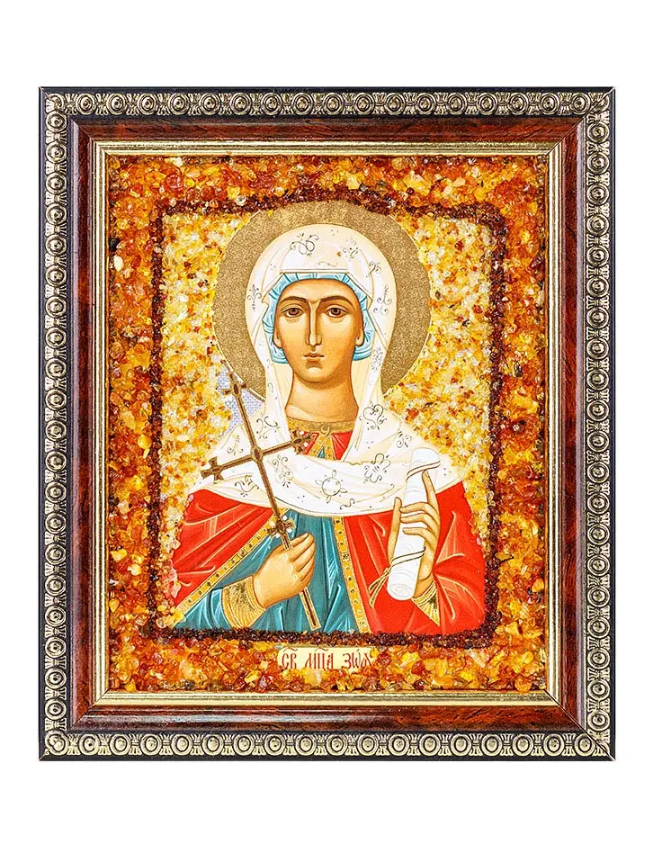 картинка Икона, украшенная россыпью янтаря «Святая мученица Зоя» в онлайн магазине