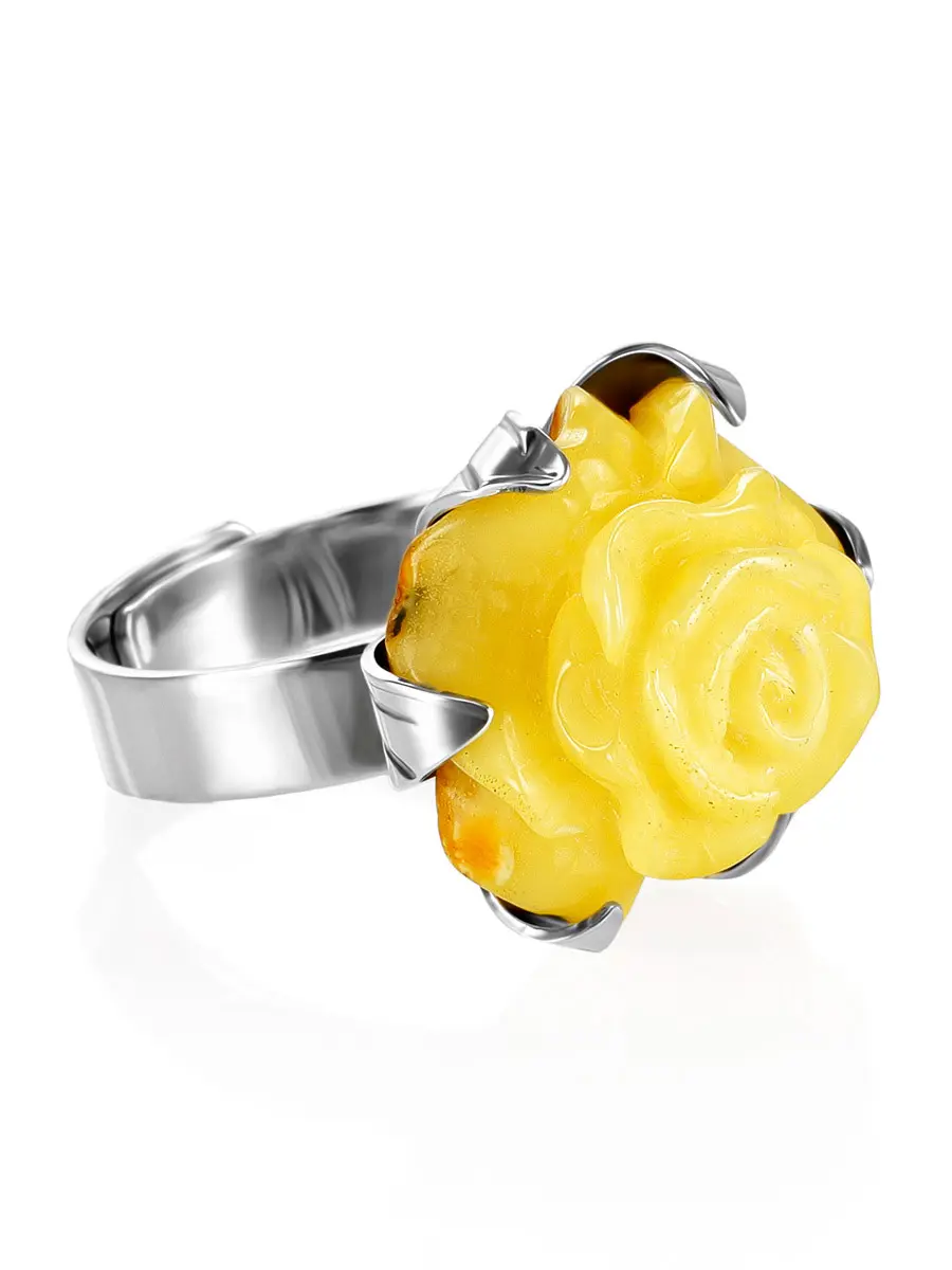 картинка Женственное кольцо с натуральным янтарем «Роза медовая» в онлайн магазине