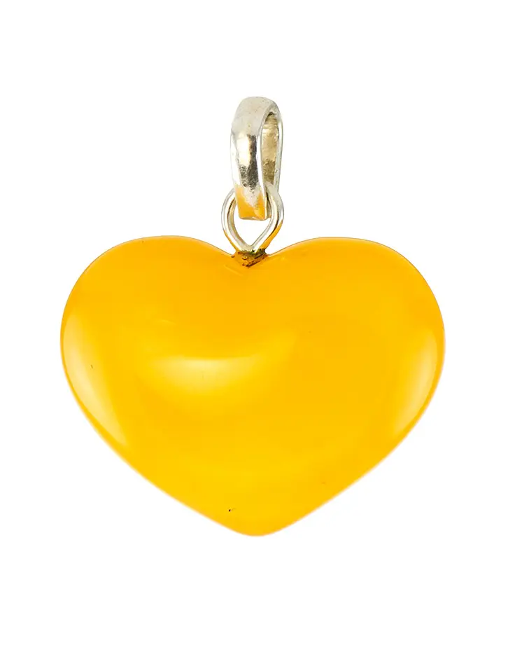 картинка Крупный кулон в форме сердца из цельного натурального янтаря насыщенного медового цвета в онлайн магазине