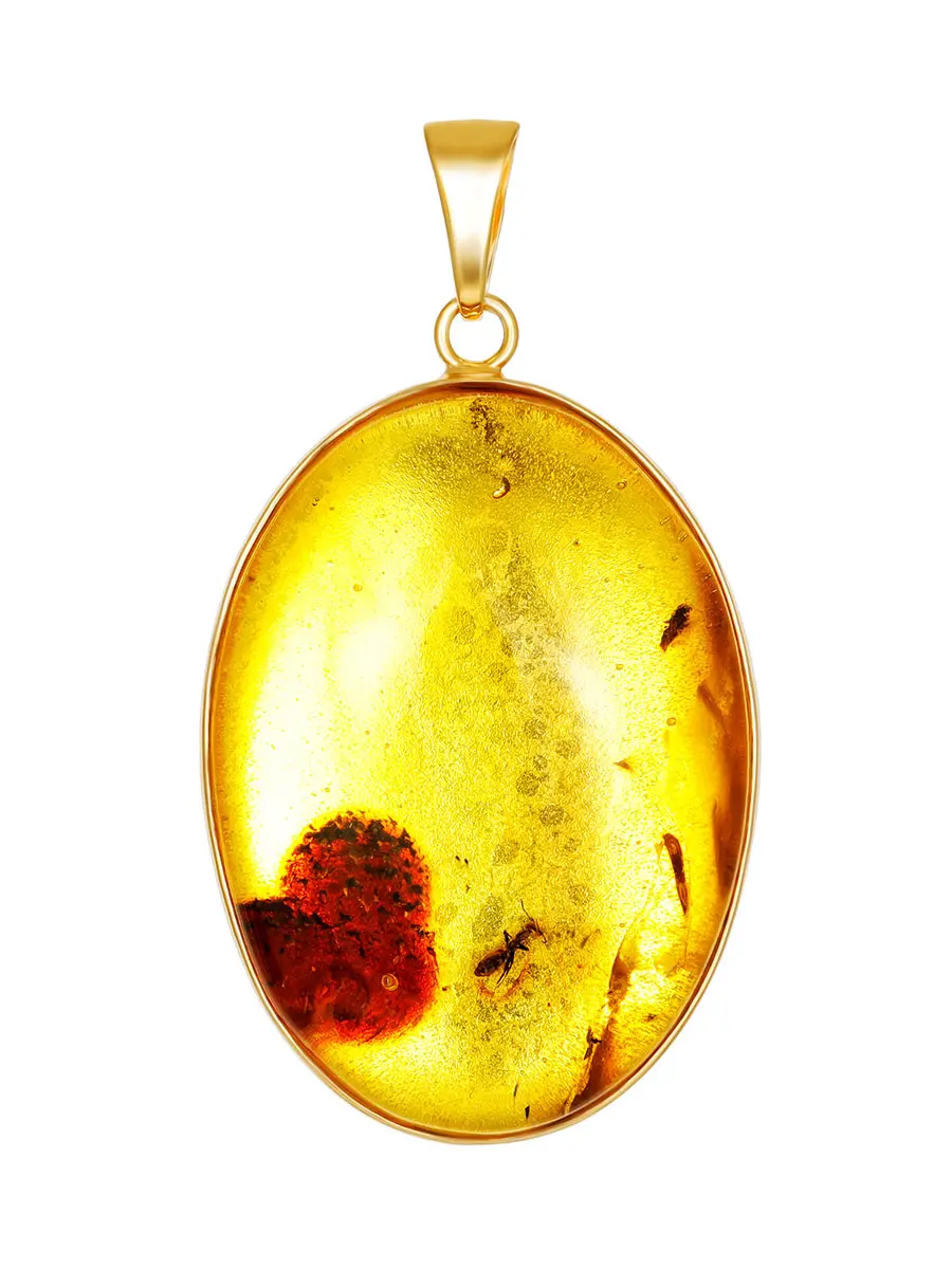 картинка Элегантный кулон из натурального лимонного янтаря с инклюзами муравья и мухи в онлайн магазине