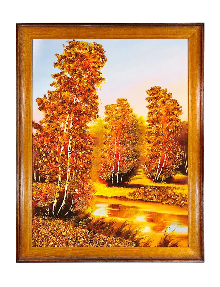 картинка Вертикальный пейзаж с натуральным янтарем «Золотая роща» 45 х 35 см в онлайн магазине