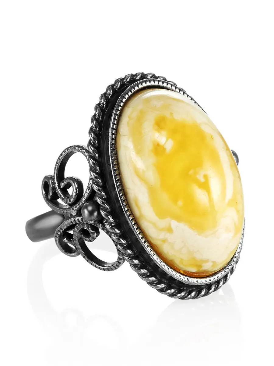 картинка Ажурное серебряное кольцо со вставкой из натурального янтаря «Винтаж» в онлайн магазине