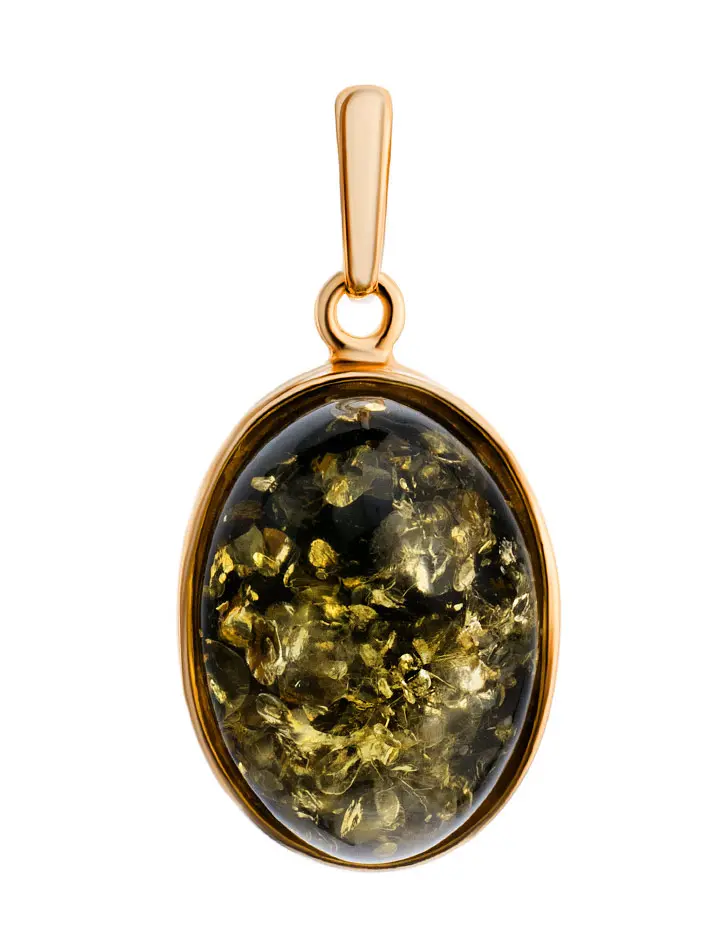 картинка Кулон овальной формы из позолоченного серебра и зелёного янтаря «Годжи крупная» в онлайн магазине