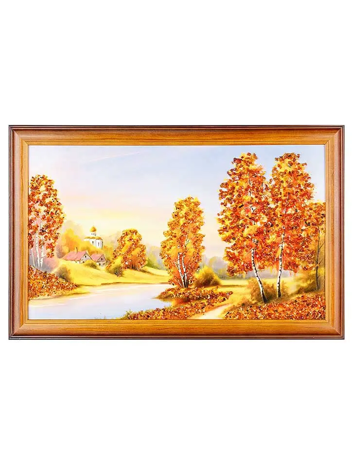 картинка Картина в тёплых тонах, украшенная россыпью янтаря «Яблочный спас» 33 (В) х 52 (Ш) в онлайн магазине