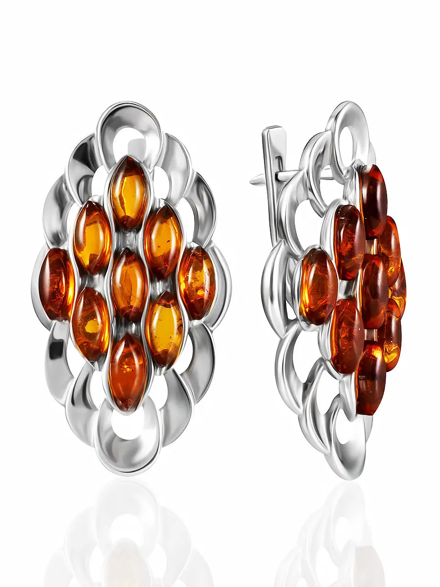 картинка Эффектные оригинальные серьги «Крылышко», украшенные янтарными вставками в онлайн магазине