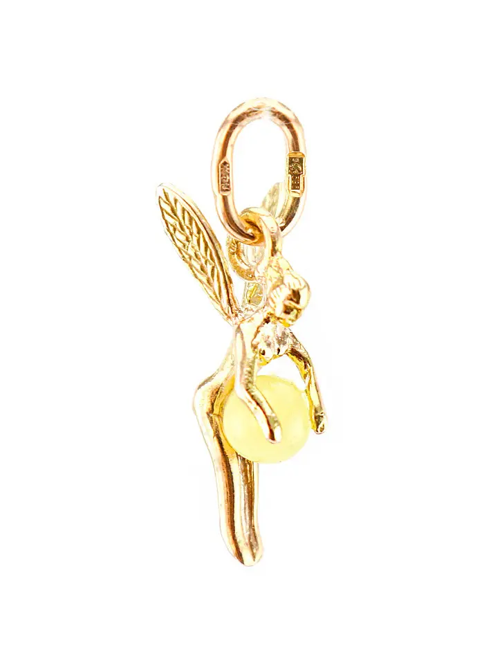 картинка Подвеска из натурального светло-лимонного янтаря в золоте «Ангелок» в онлайн магазине