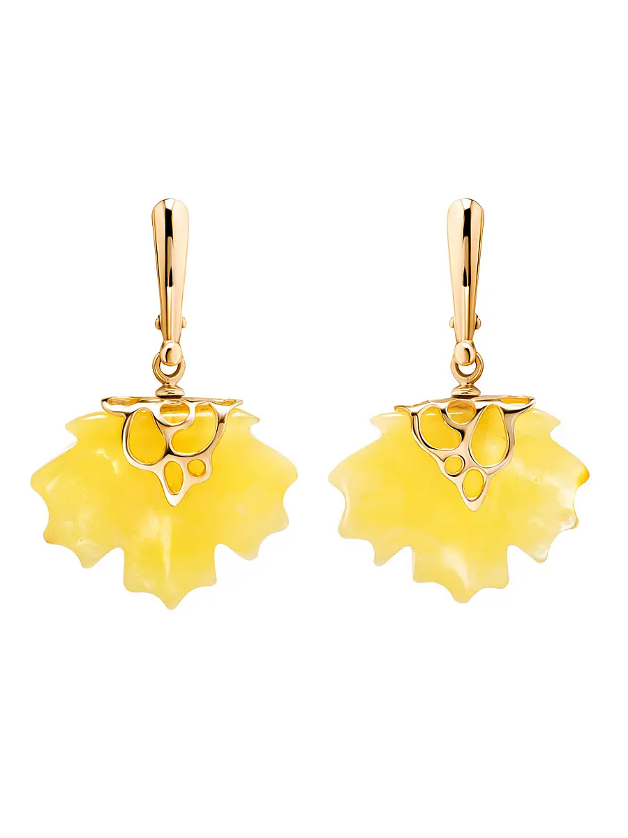 картинка Эффектные серьги «Канада» из золота и натурального янтаря медового цвета в онлайн магазине