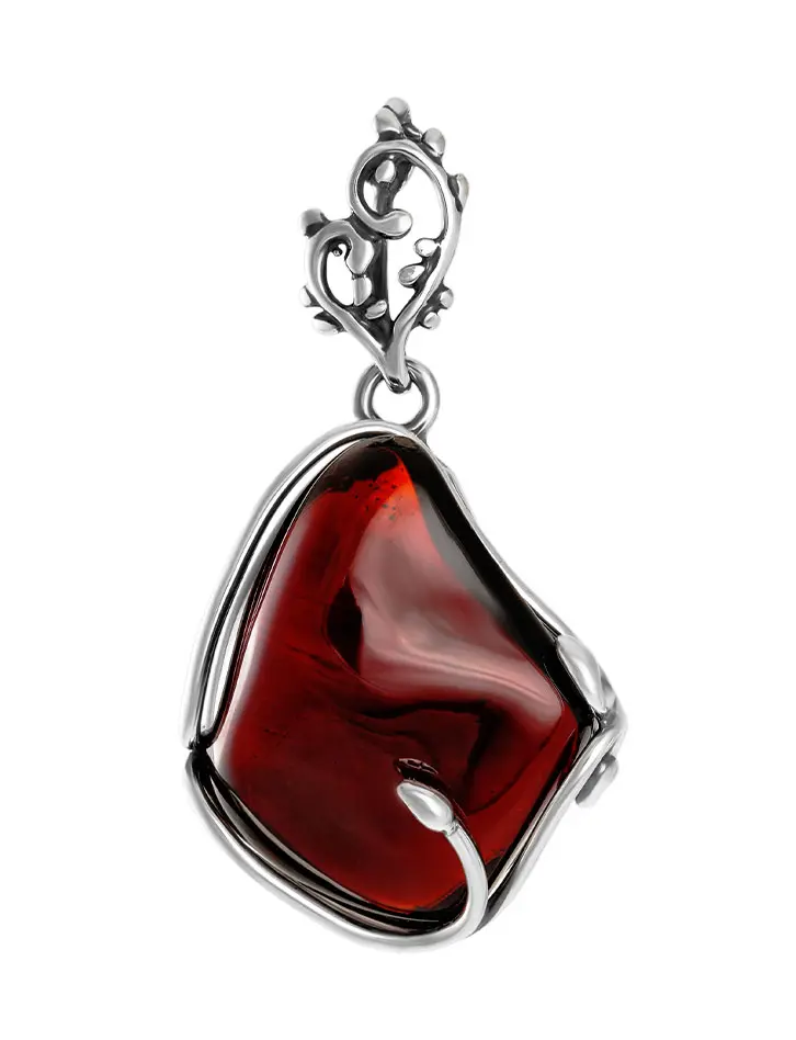 картинка Эффектная подвеска из янтаря вишневого цвета и серебра «Риальто» в онлайн магазине