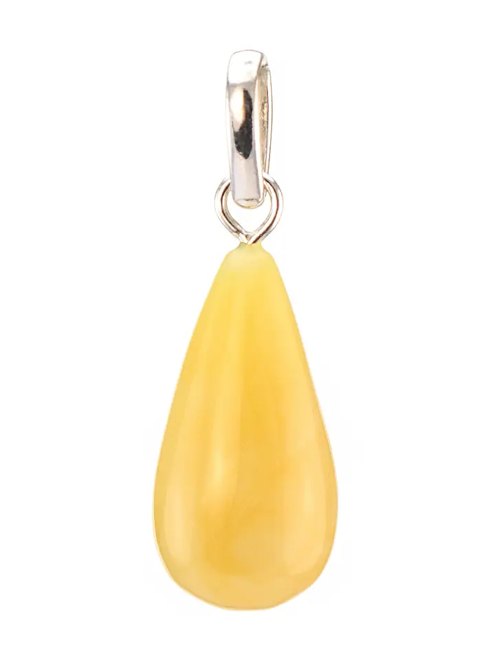картинка Кулон в форме капли из светлого янтаря с серебром в онлайн магазине
