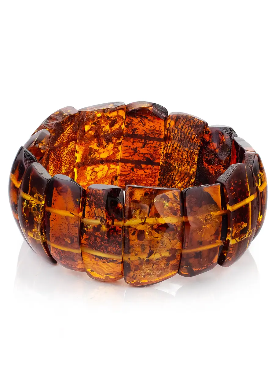 картинка Стильный яркий браслет из натурального цельного янтаря «Помпеи» в онлайн магазине