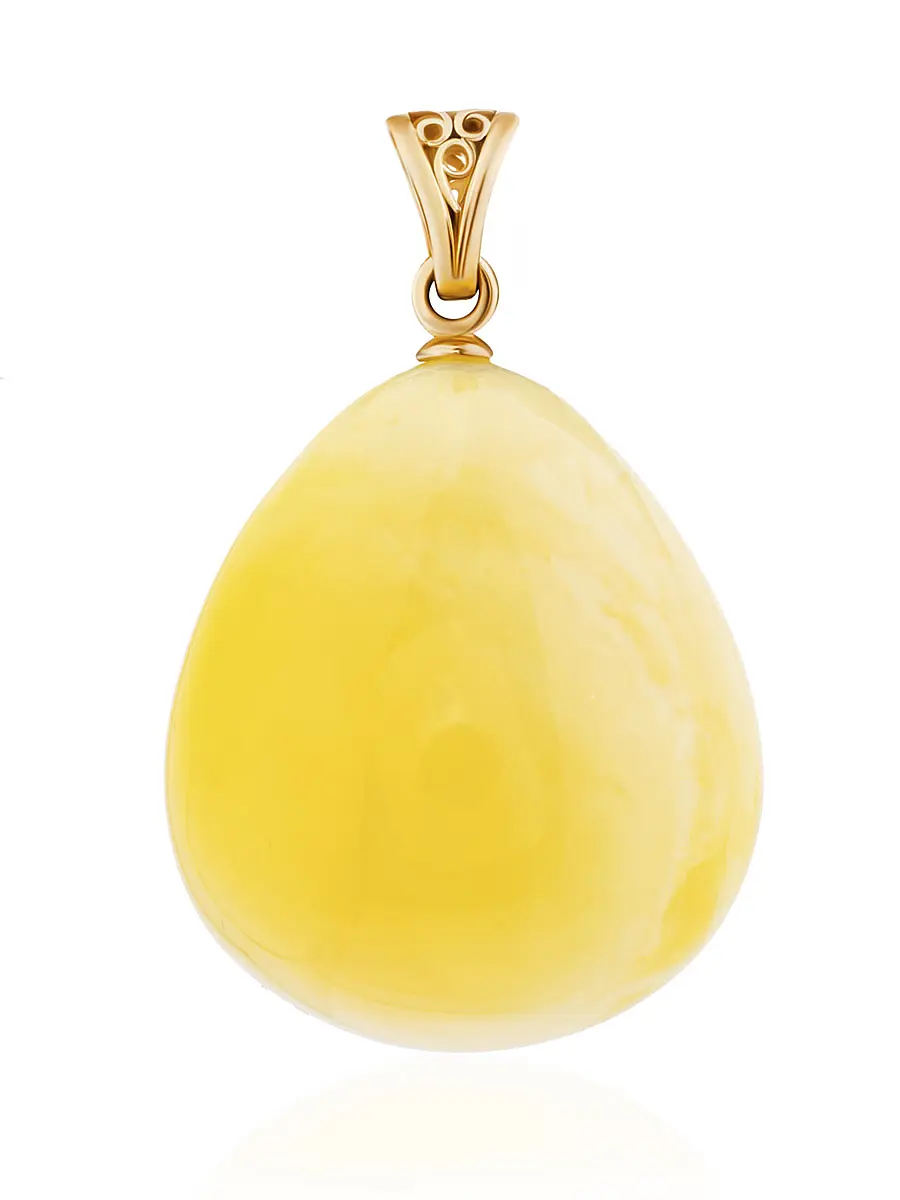 картинка Кулон из натурального цельного янтаря медового цвета в золоте в онлайн магазине