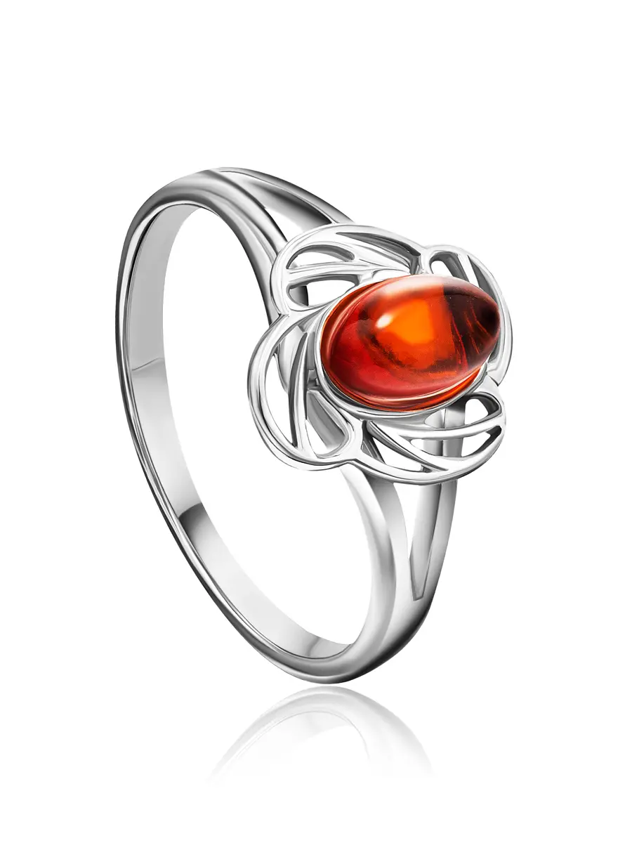 картинка  Лёгкое ажурное кольцо «Деметра» из серебра и коньячного янтаря в онлайн магазине