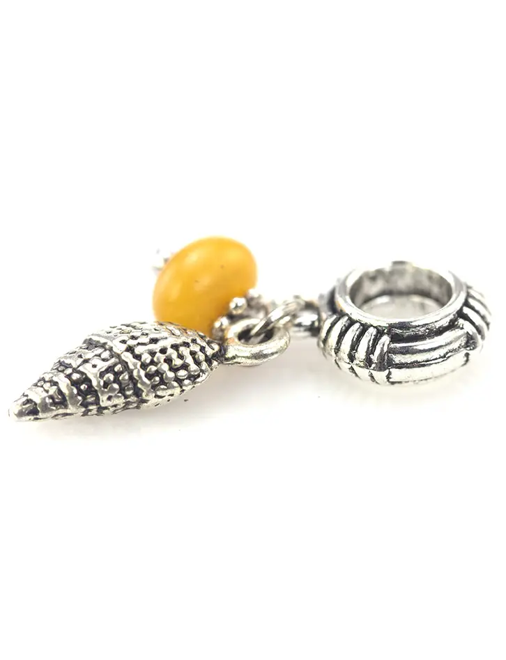 картинка Подвеска-шарм для европейского браслета с натуральным медовым янтарём «Морской» в онлайн магазине