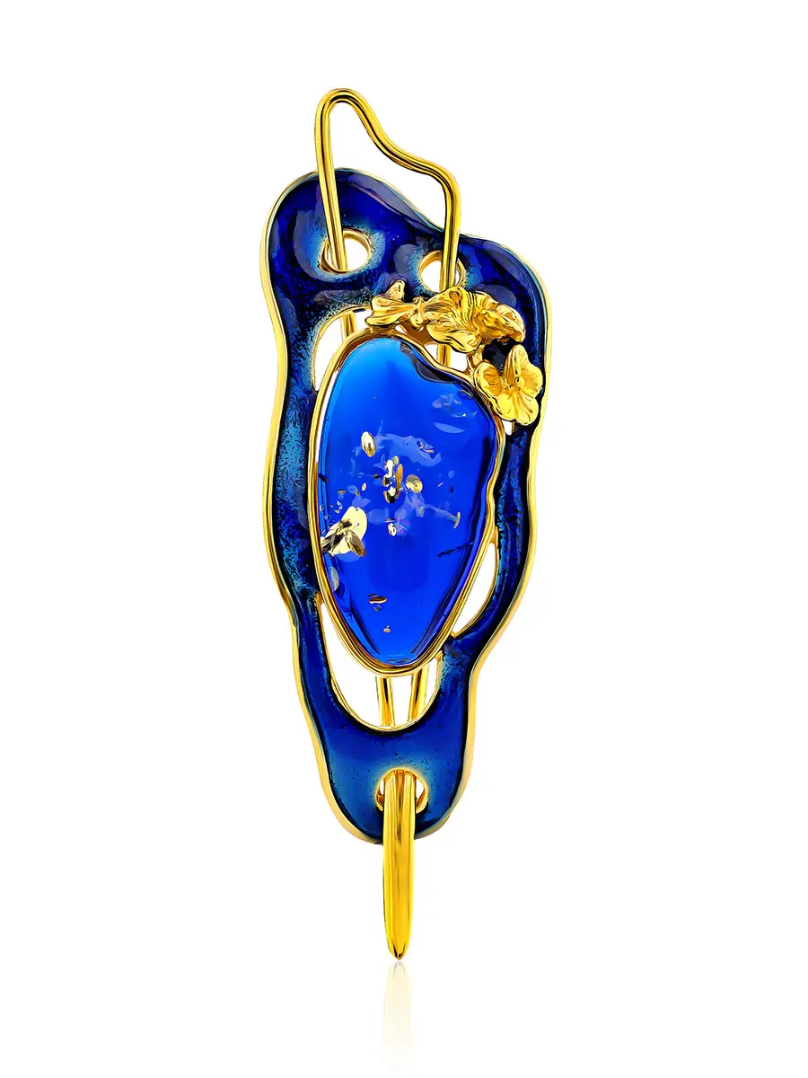 картинка Заколка для волос из позолоченного серебра и янтаря голубого цвета «Версаль» в онлайн магазине