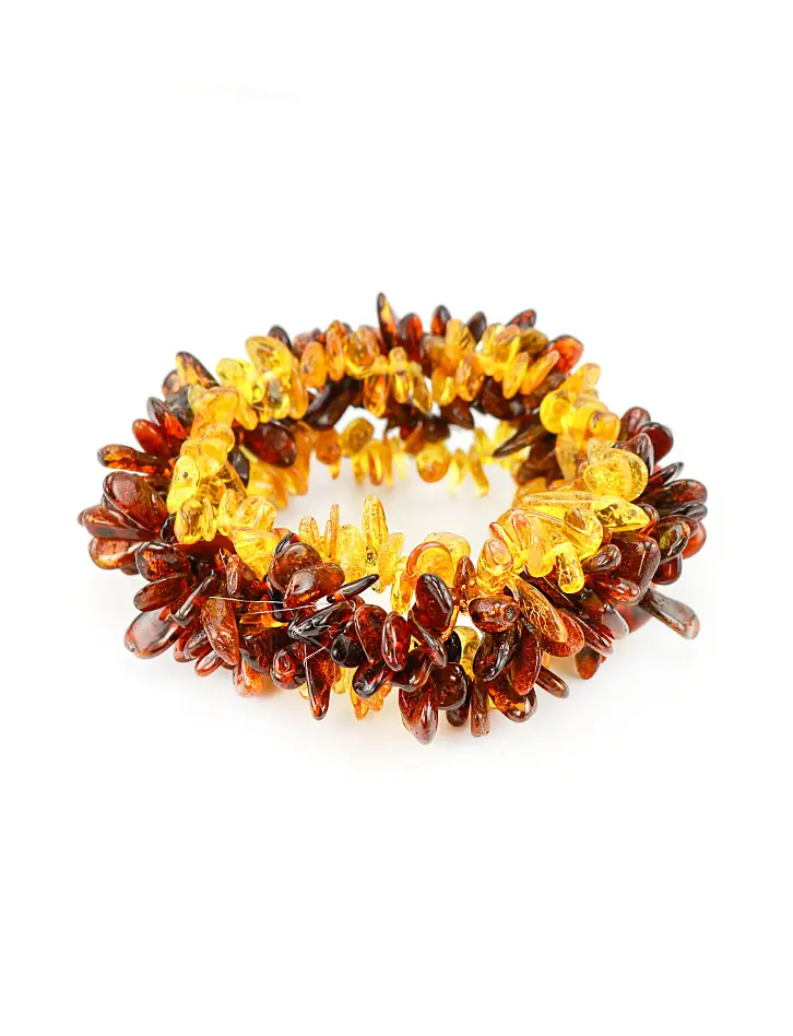 картинка Пышный двухцветный браслет из натурального янтаря «Хризантема лимон-вишня» в онлайн магазине