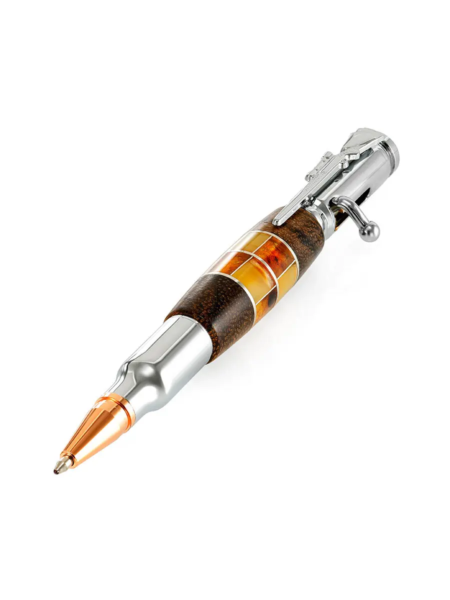 картинка Дизайнерская ручка с натуральным янтарём и древесиной венге в онлайн магазине