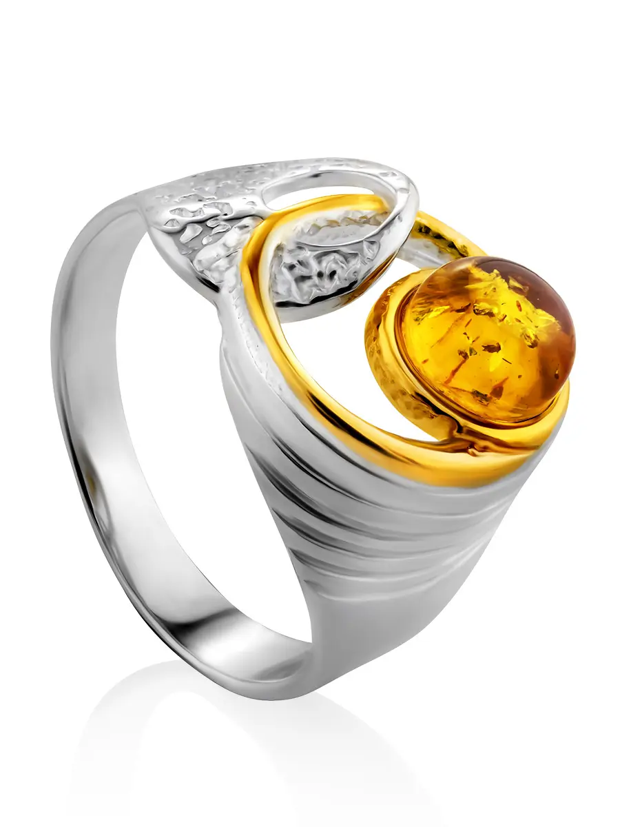 картинка Необычное кольцо из натурального золотистого янтаря «Глория» в онлайн магазине