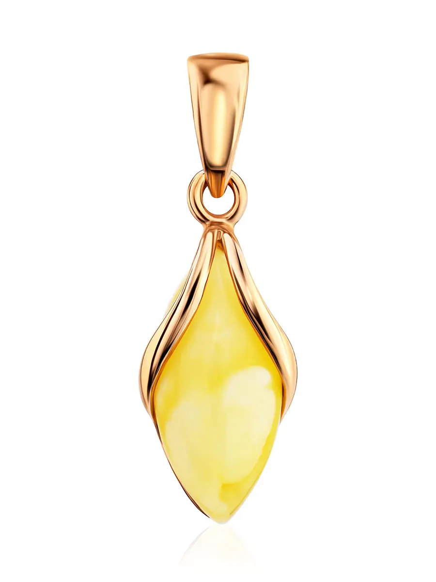 картинка Нежная изящная подвеска из золота с натуральным медовым янтарём «Подснежник» в онлайн магазине