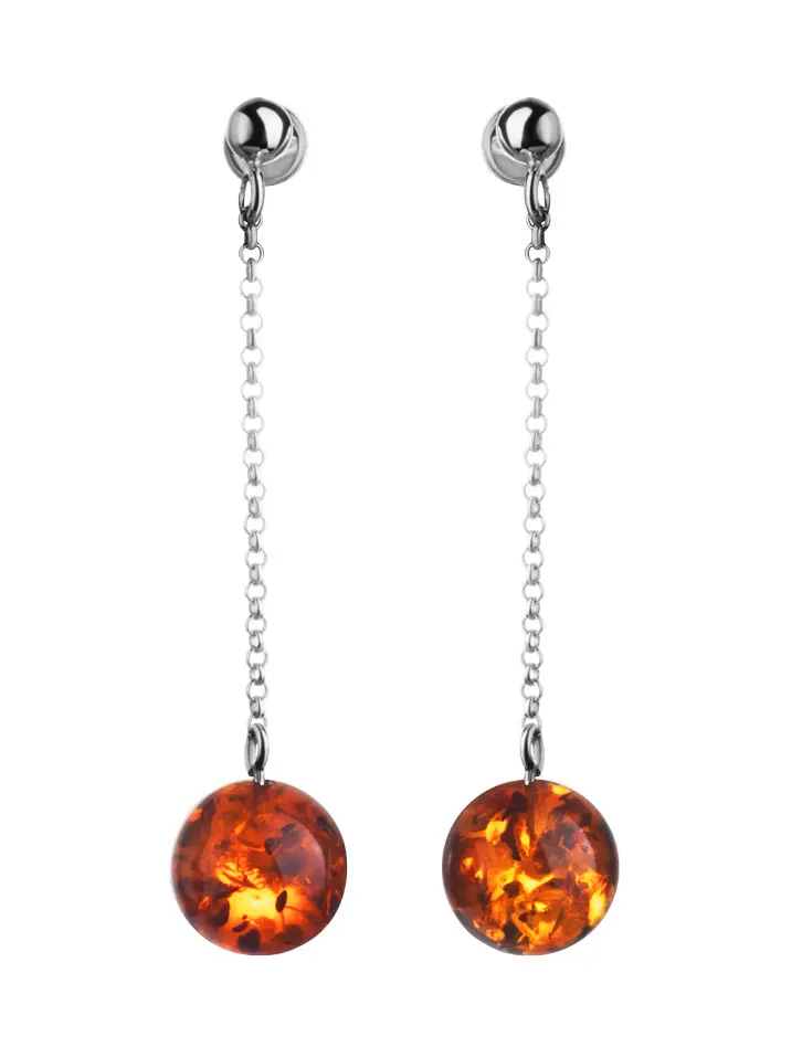 картинка Изящные удлинённые серьги из серебра и коньячного янтаря «Юпитер» в онлайн магазине