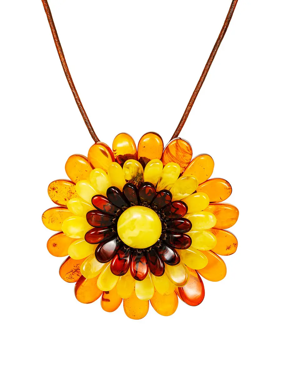 картинка Ожерелье с подвеской-брошью на шнурке «Хризантема разноцветная» в онлайн магазине