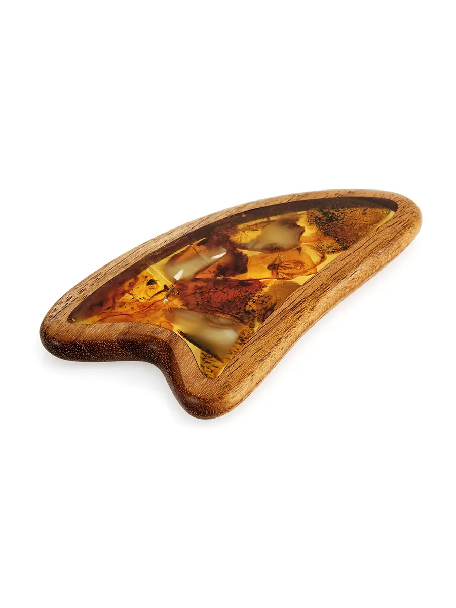 картинка Массажный скребок-гуаша из дерева и янтаря в онлайн магазине