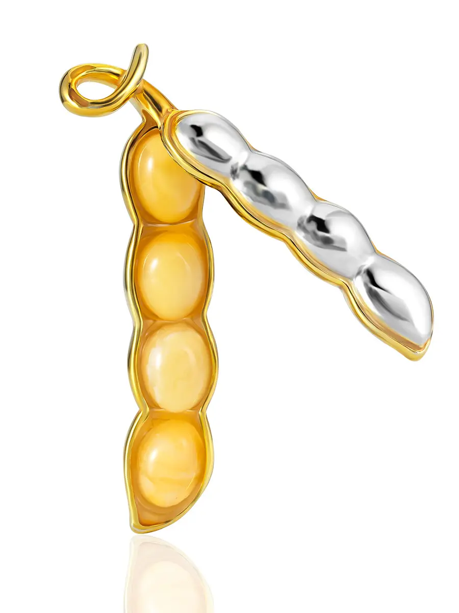 картинка Оригинальная брошь «Горошек» с медовым янтарём в онлайн магазине