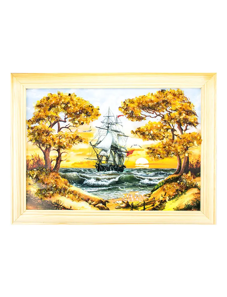 картинка Горизонтальная картина  с янтарём «Парусник» среднего формата в онлайн магазине