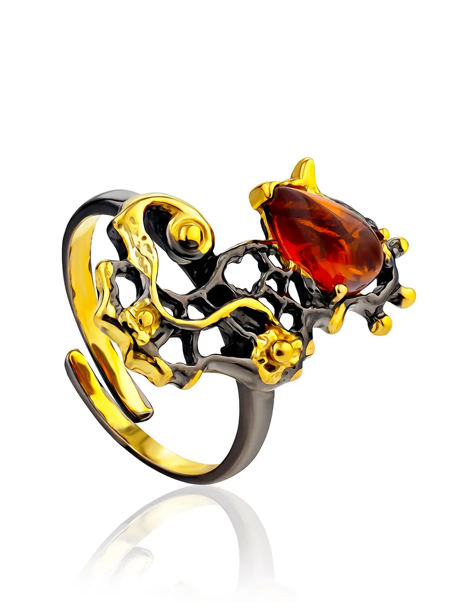 картинка Оригинальное кольцо с натуральным коньячным янтарём «Ариэль» в онлайн магазине