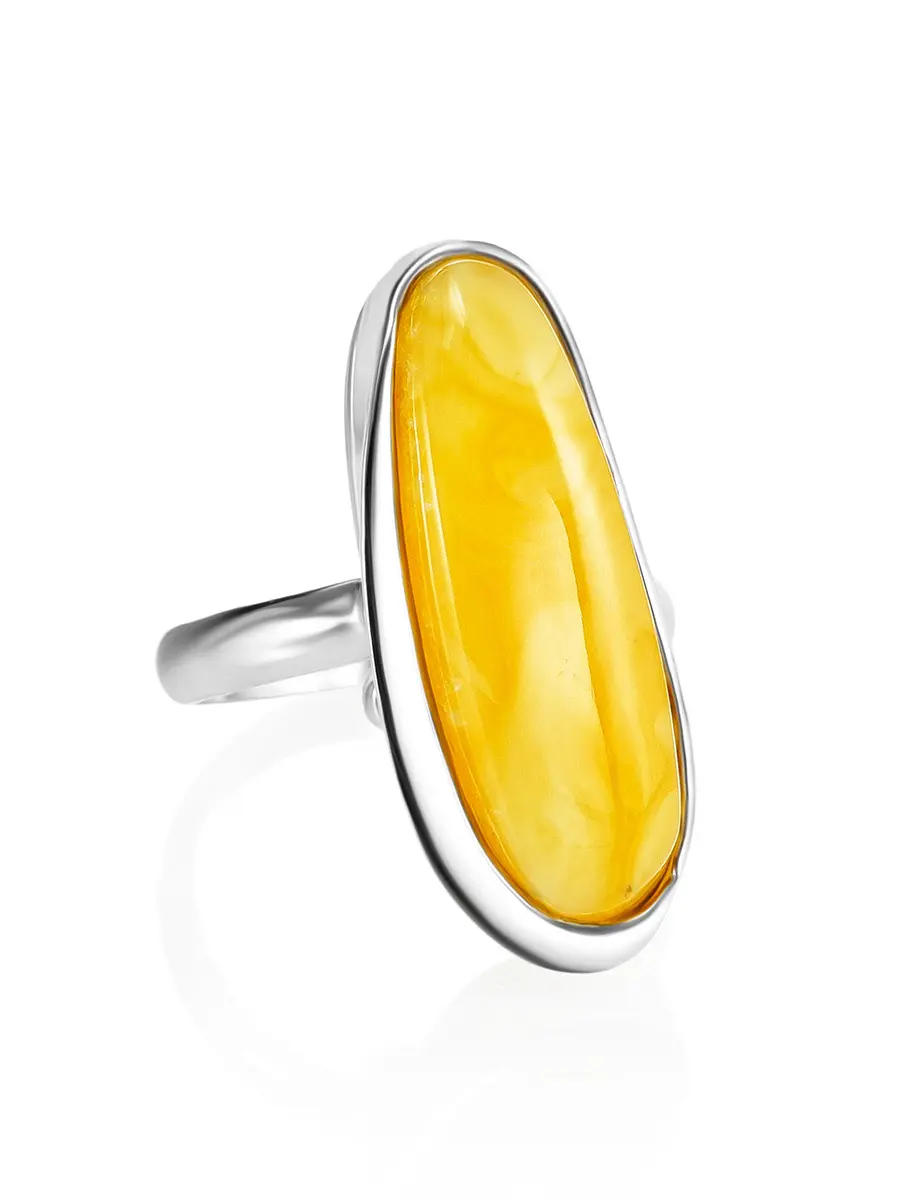 картинка Удлинённое кольцо с натуральным медовым янтарём «Лагуна» в онлайн магазине