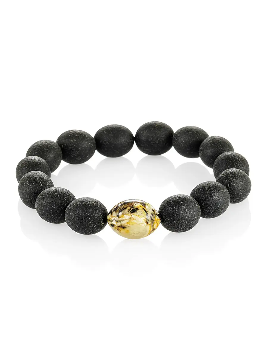 картинка Чёрный браслет-унисекс «Куба» из натурального формованного янтаря в онлайн магазине