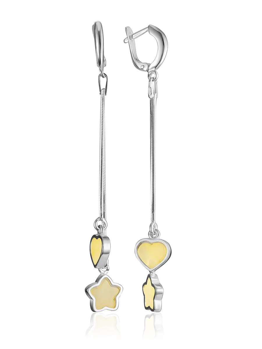 картинка Серьги с подвесками из полупрозрачного янтаря «Суперстар» в онлайн магазине