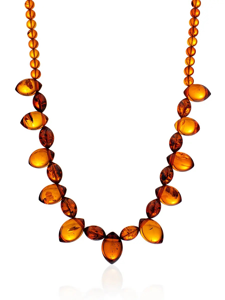 картинка Яркое ожерелье из натурального цельного янтаря «Оливка чайная» в онлайн магазине