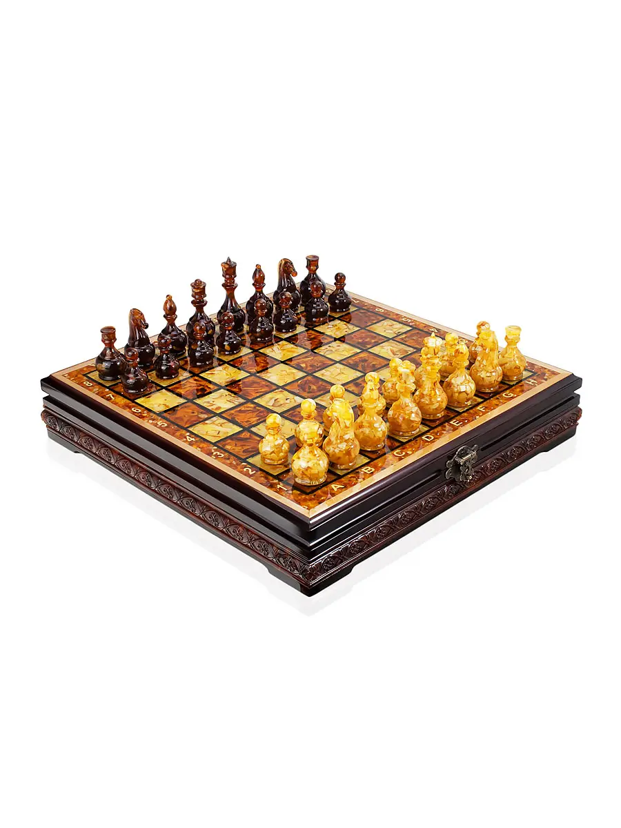 картинка Роскошный комплект для игры в шахматы и шашки и янтаря и дерева в онлайн магазине