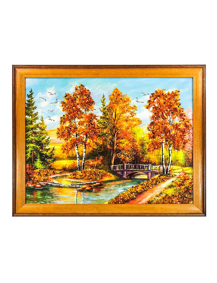 картинка Горизонтальная картина, украшенная янтарём «Старый мостик» 35 см (В) х 45 см (Ш) в онлайн магазине
