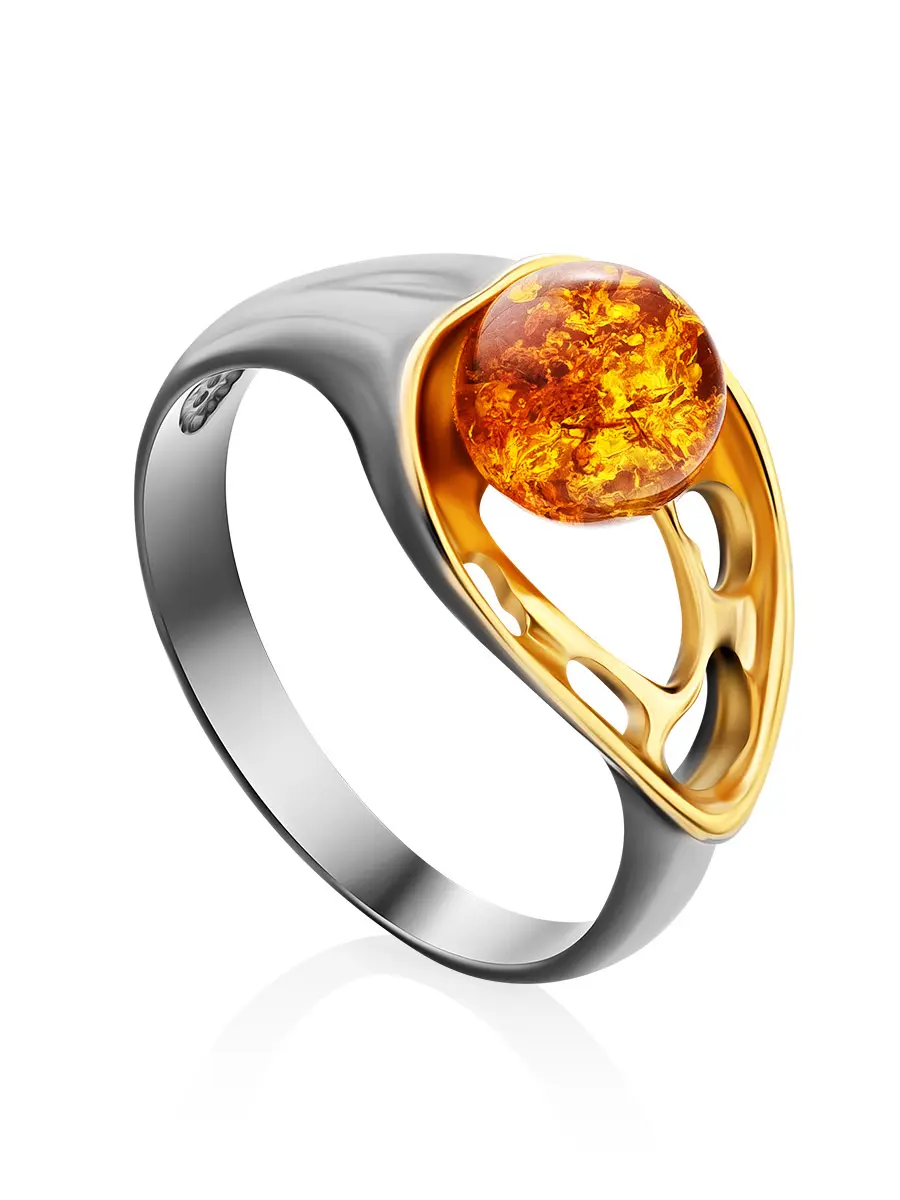 картинка Стильное чернёное кольцо с золотистым янтарём «Мадагаскар» в онлайн магазине
