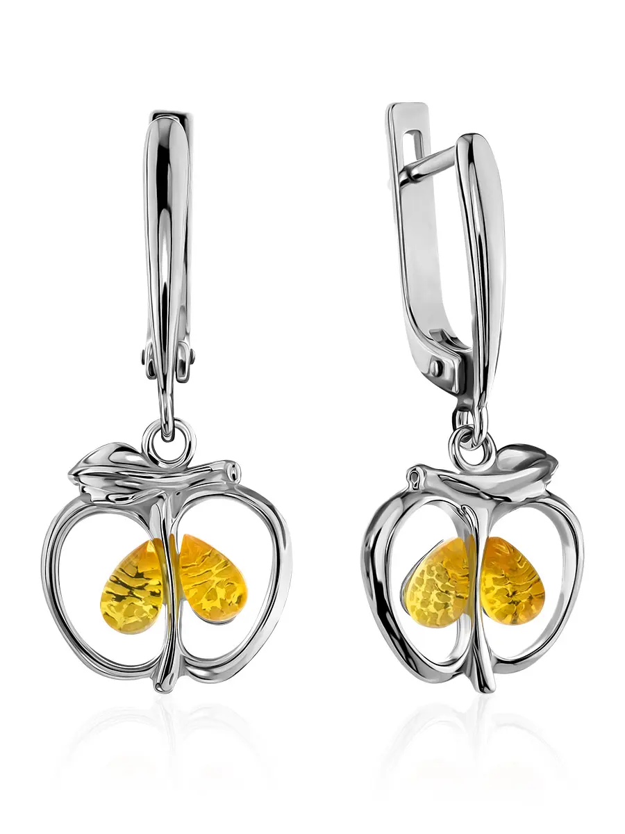 картинка Небольшие серьги «Конфитюр» с натуральным янтарём лимонного цвета в онлайн магазине
