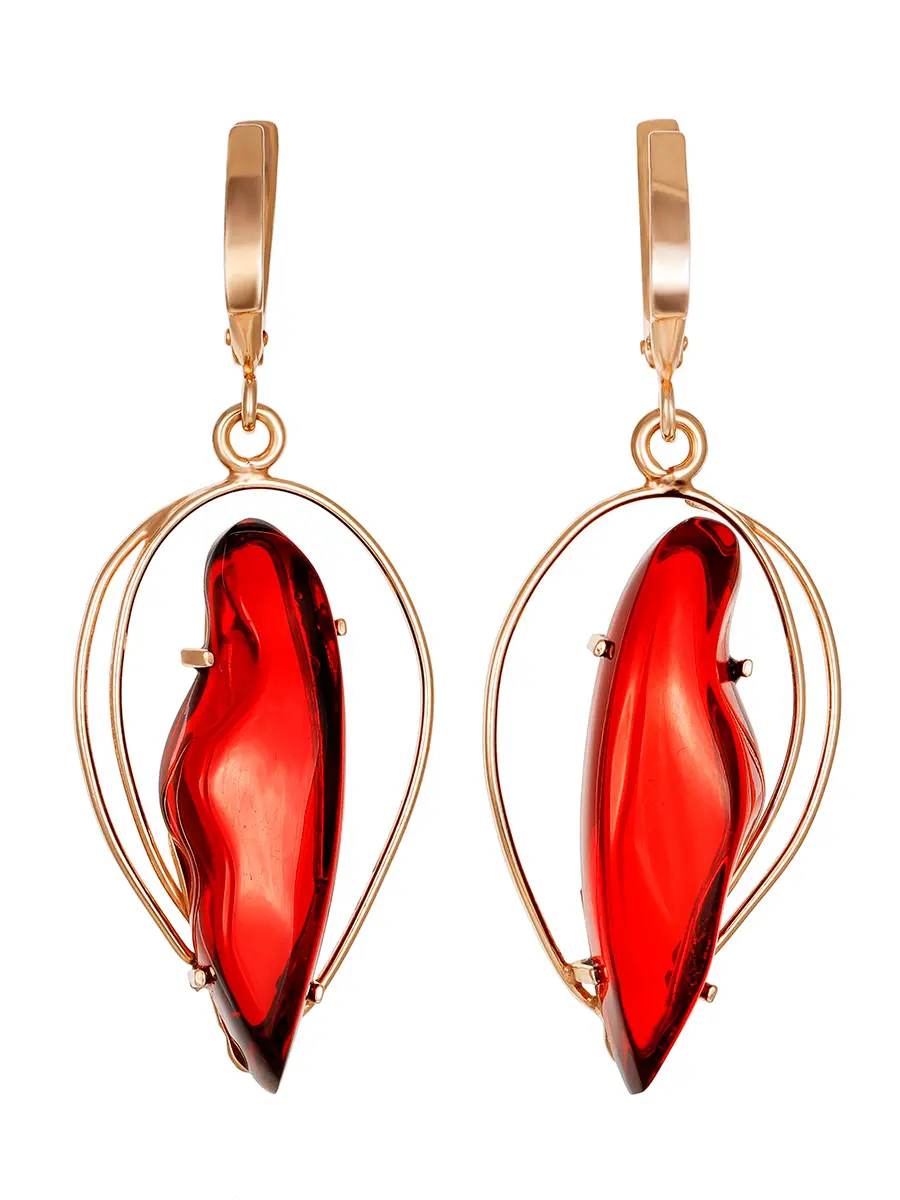 картинка Изящные серьги из позолоченного серебра и янтаря красного цвета «Риальто» в онлайн магазине