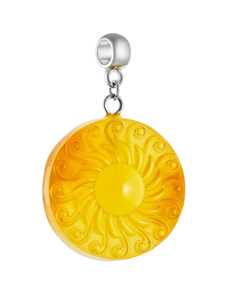 картинка Подвеска из натурального цельного янтаря c резьбой «Солнце» в онлайн магазине