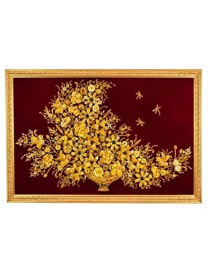 картинка Роскошная картина из натурального балтийского янтаря «Три стрекозы» в онлайн магазине