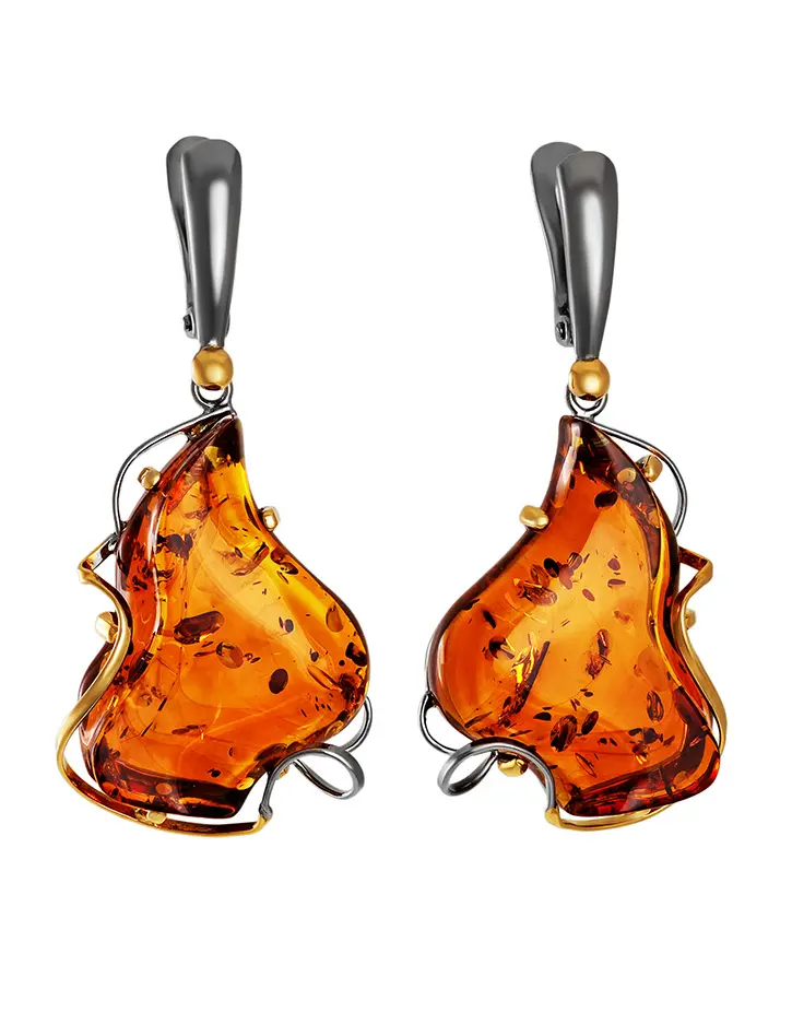 картинка Великолепные серьги «Риальто» с коньячным янтарём в позолоченном серебре в онлайн магазине