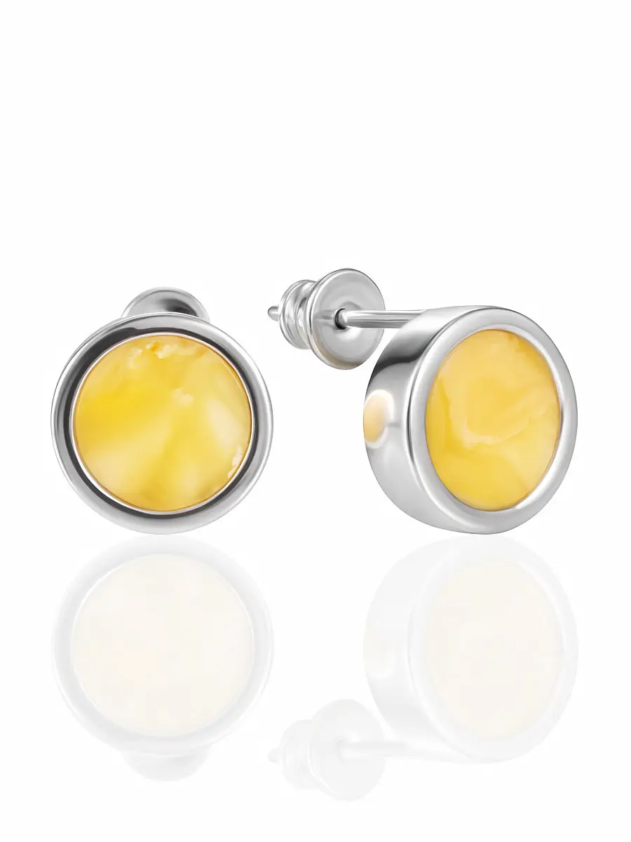 картинка Серьги-гвоздики Palazzo с молочно-медовым янтарём в онлайн магазине