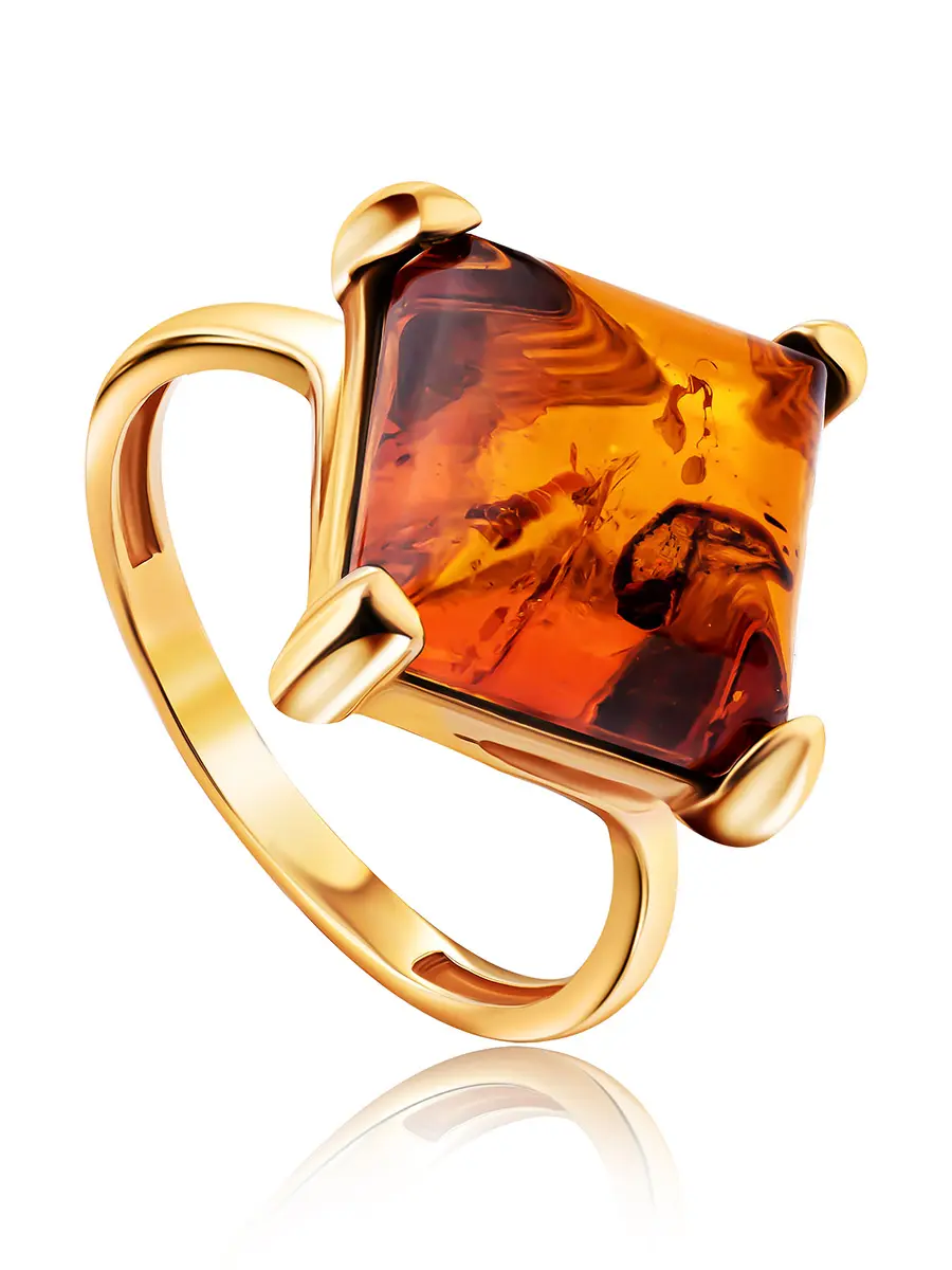 картинка Элегантное кольцо с коньячным янтарём «Афина» в онлайн магазине